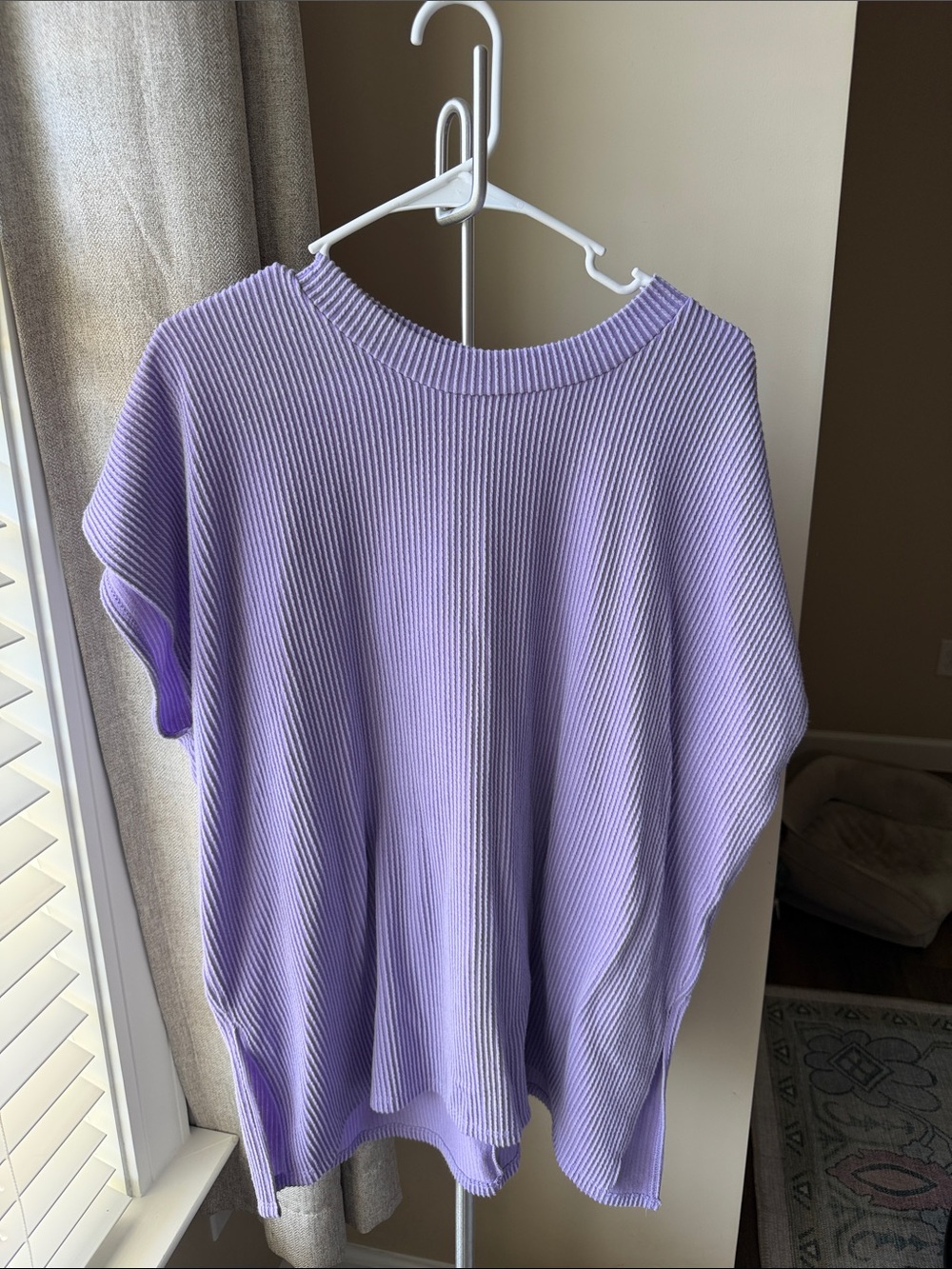 Magic Fit Lavender Ribbed Knit Short-Sleeve Pullover